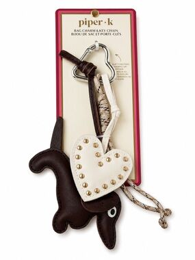 piper·k White & Dark Brown Dog Heart Bag Charm Keychain